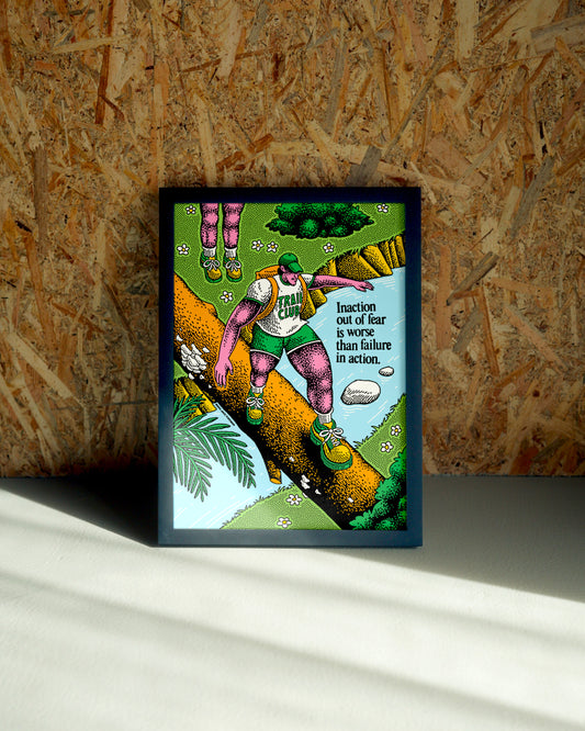 Action wall art by Jake Foreman in a black frame