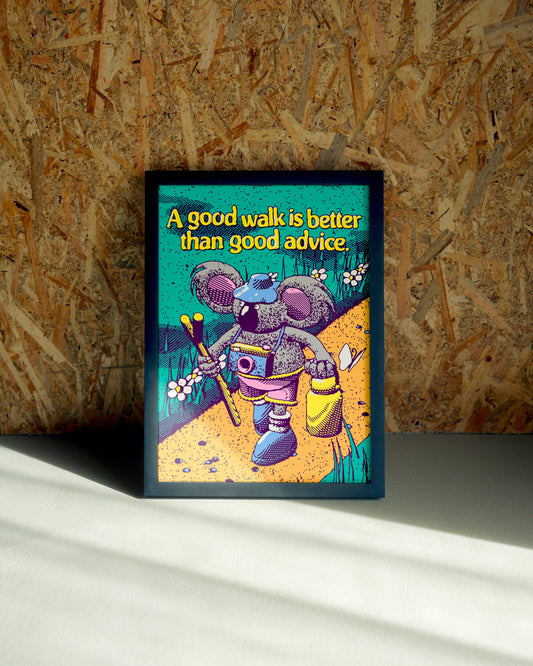 Advice wall art by Jake Foreman in a black frame