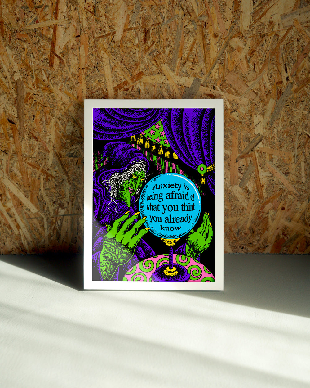 Anxiety wall art by Jake Foreman in a white frame