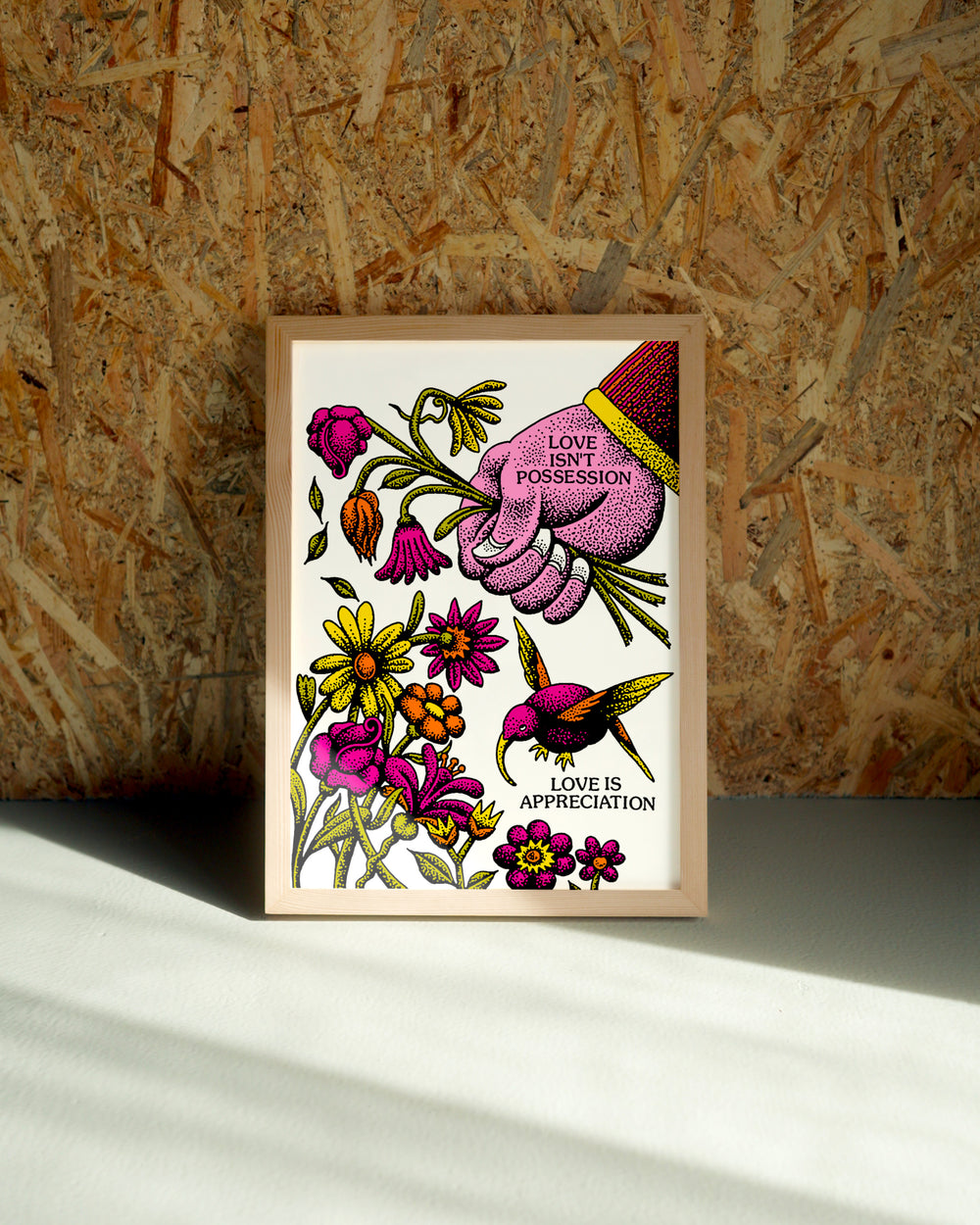 Appreciation wall art by Jake Foreman in a natural wood frame