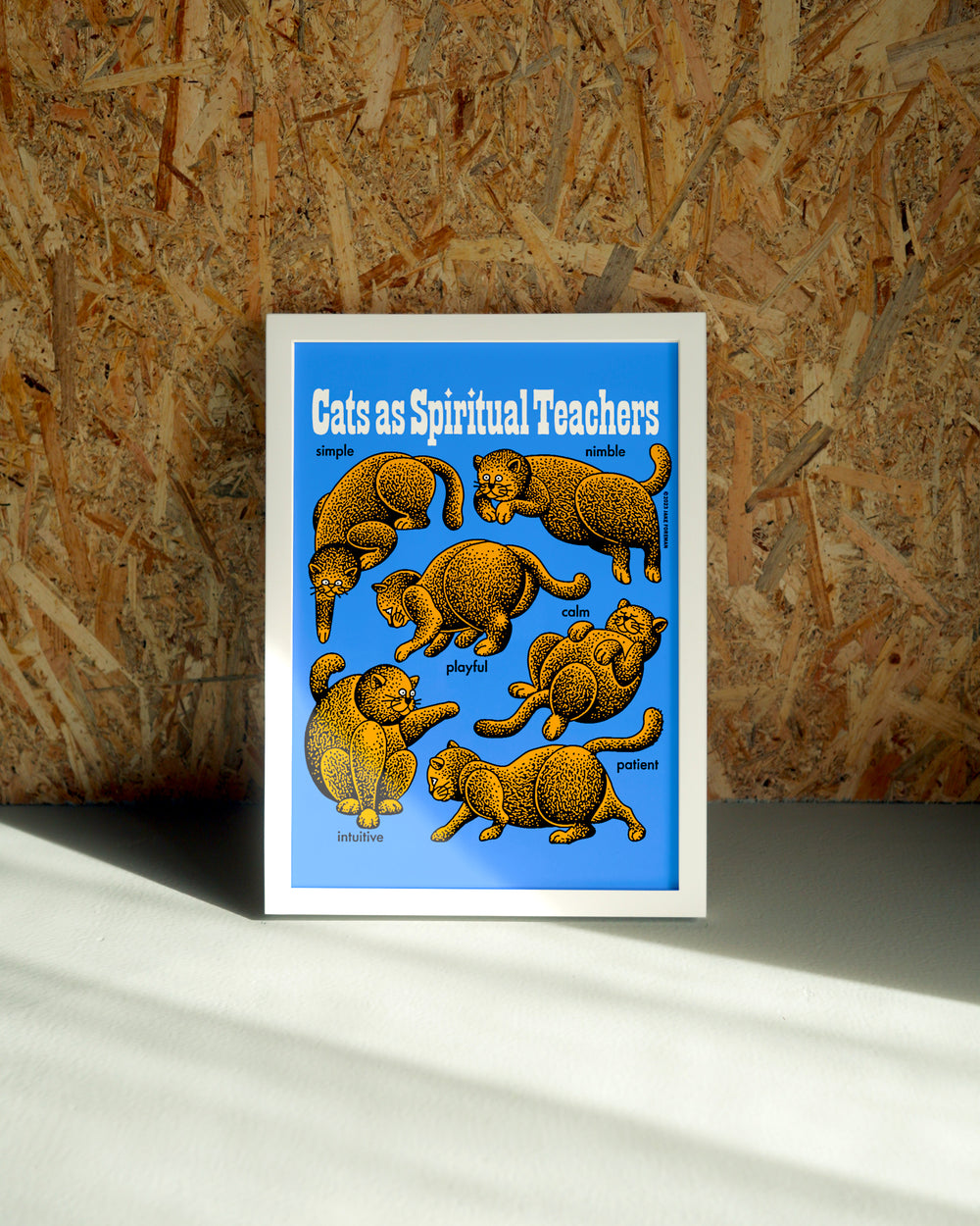 Catz wall art by Jake Foreman in a white frame