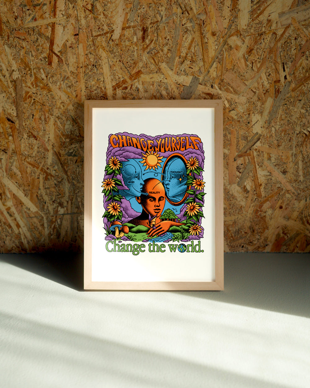 Change wall art by Jake Foreman in a natural wood frame