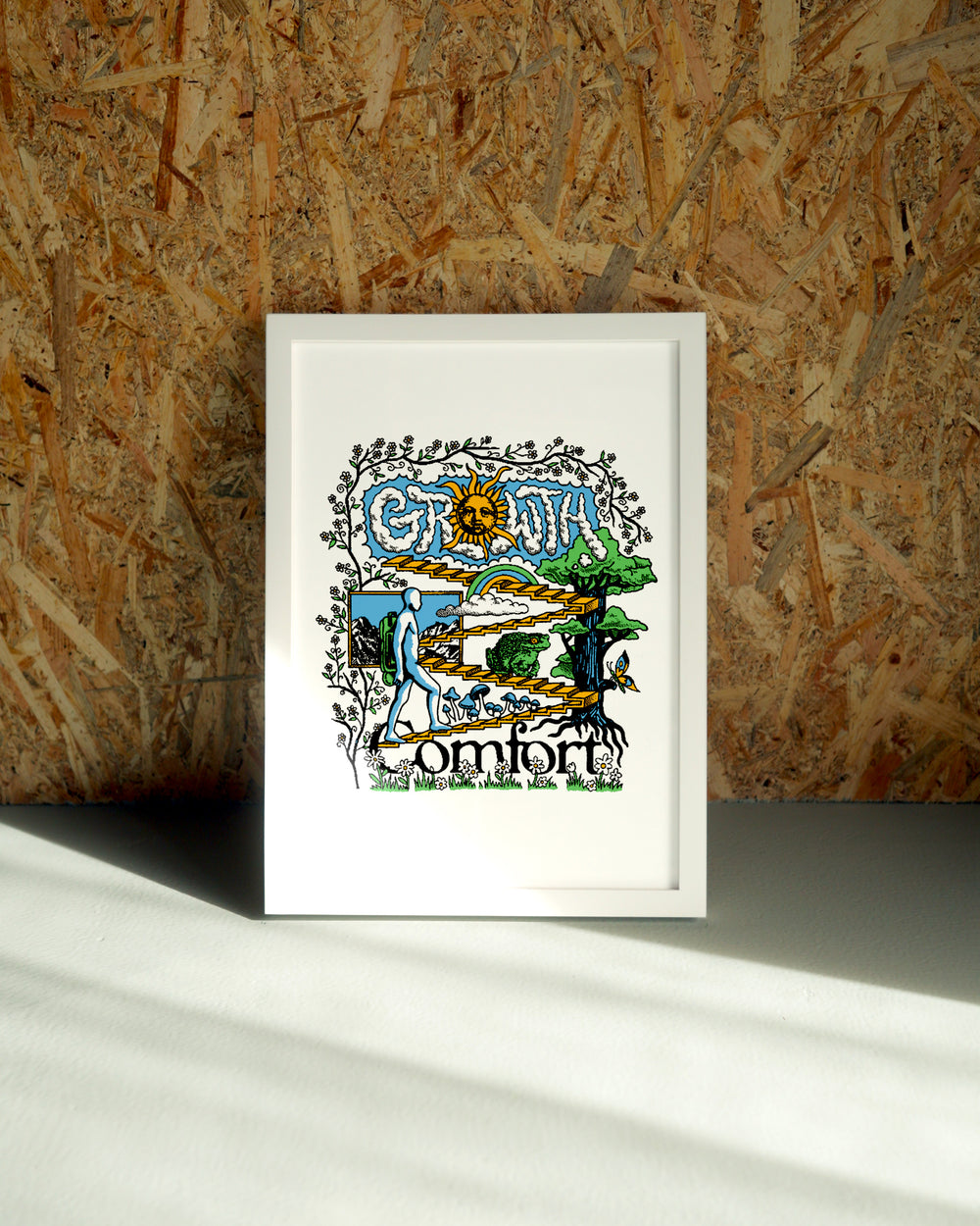 Comfort wall art by Jake Foreman in a white frame