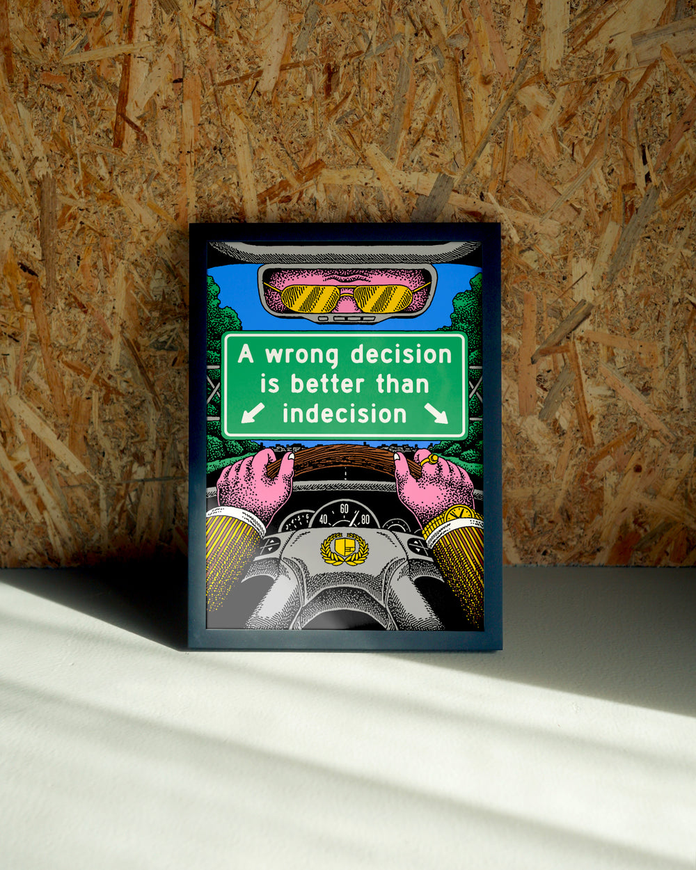 Decision wall art by Jake Foreman in a black frame