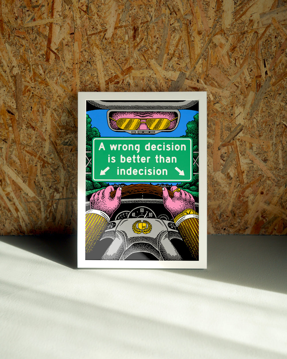 Decision wall art by Jake Foreman in a white frame