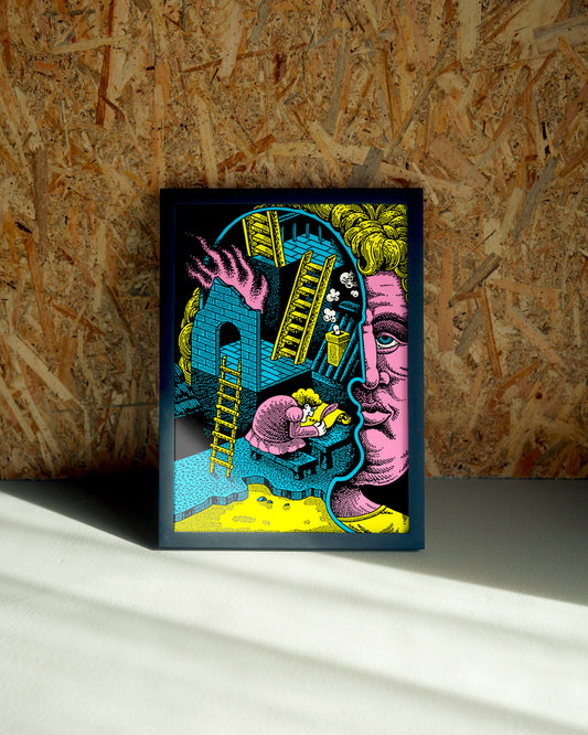 Deepwork wall art by Jake Foreman in a black frame