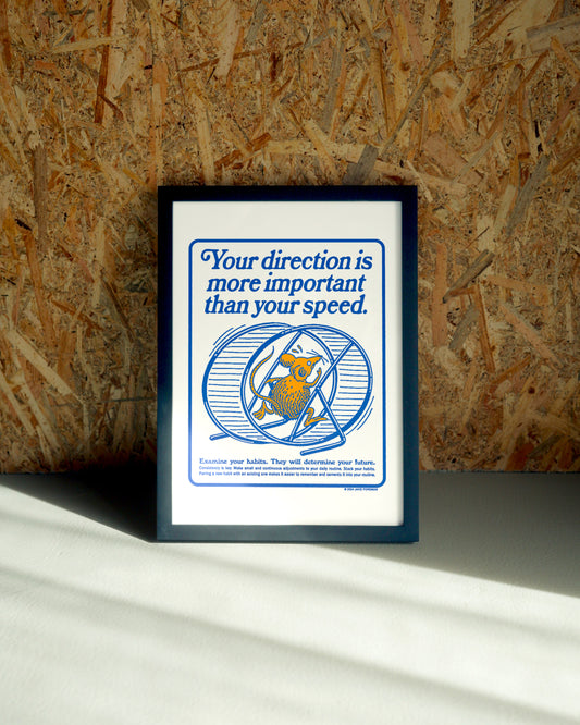 Direction wall art by Jake Foreman in a black frame