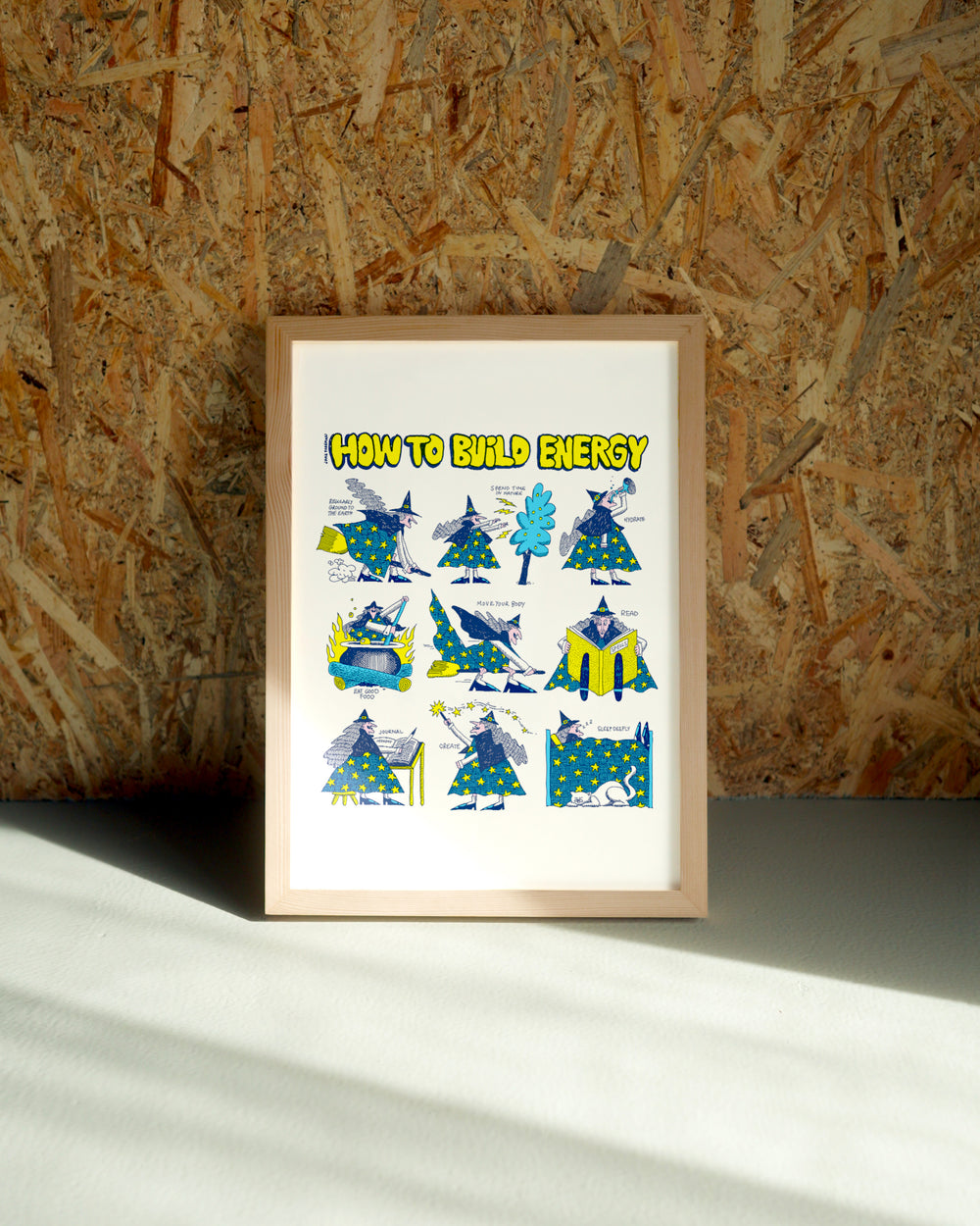 Energy wall art by Jake Foreman in a natural wood frame
