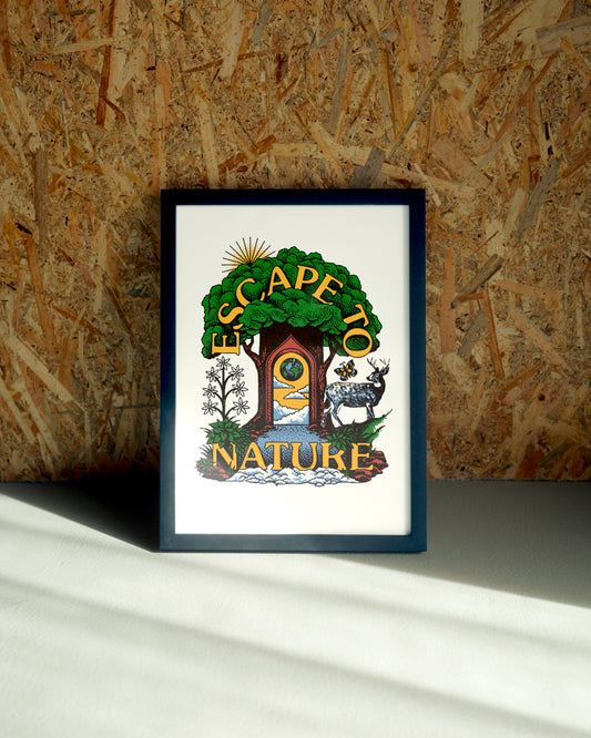 Escape To Nature wall art by Jake Foreman in a black frame