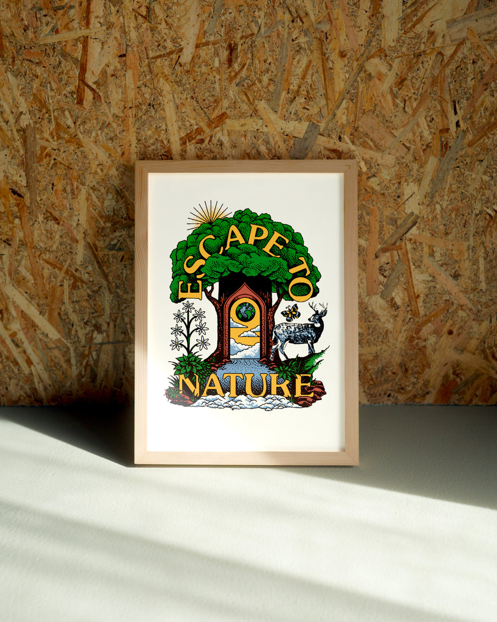 Escape To Nature wall art by Jake Foreman in a natural wood frame