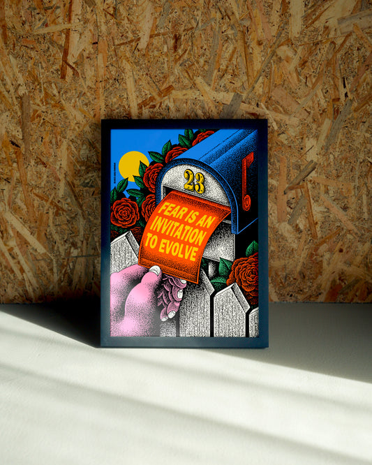 Fear wall art by Jake Foreman in a black frame