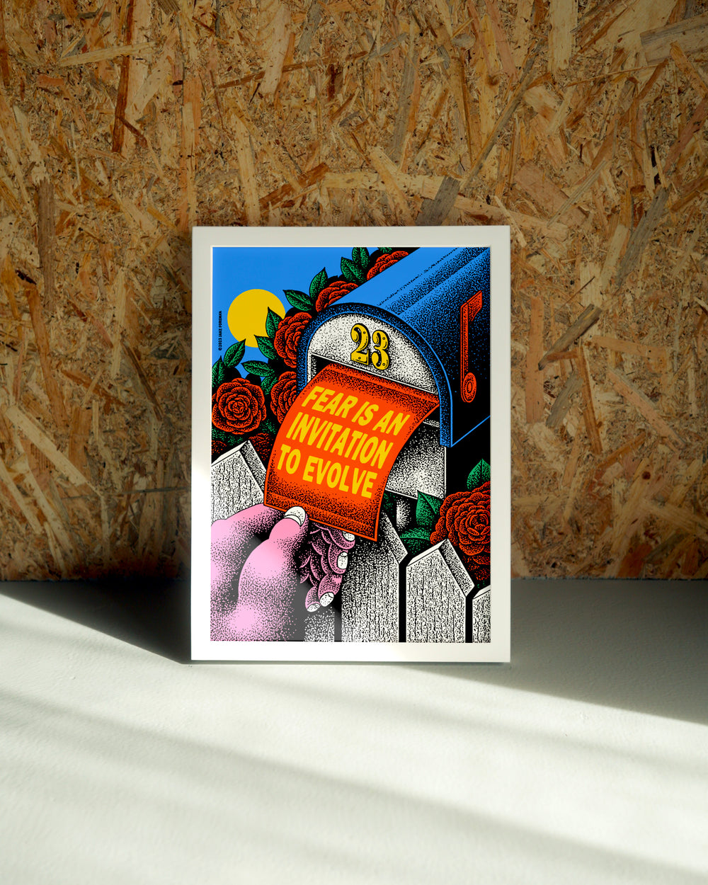 Fear wall art by Jake Foreman in a white frame
