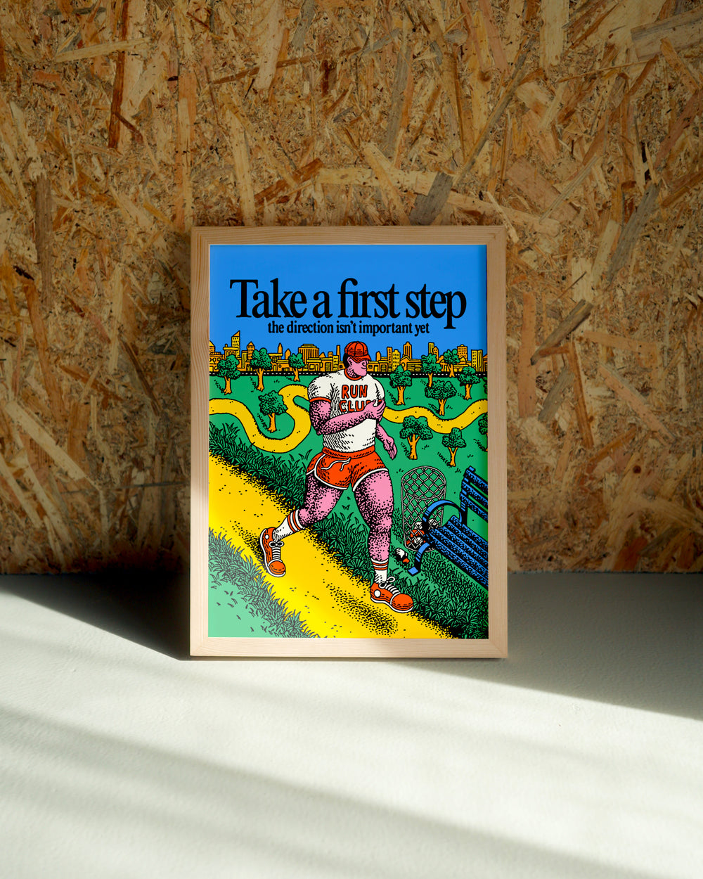 First Step wall art by Jake Foreman in a natural wood frame