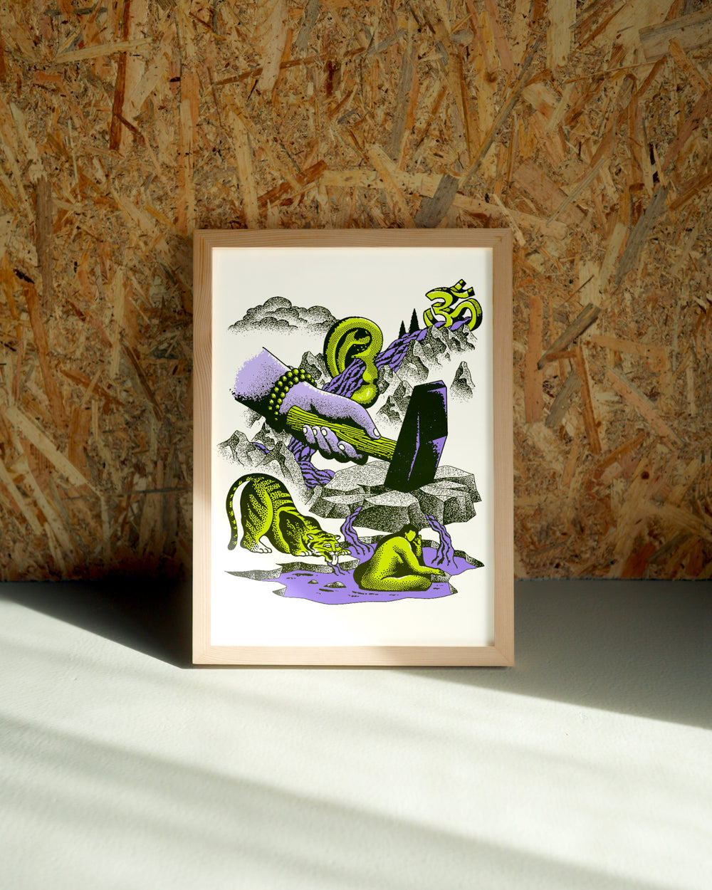 Flow wall art by Jake Foreman in a natural wood frame