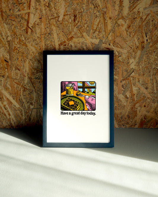 Great Day wall art by Jake Foreman in a black frame