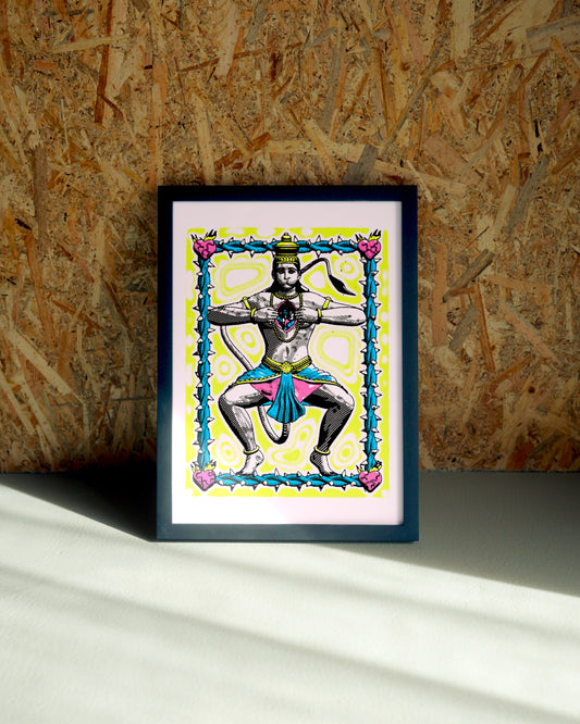 Hanuman wall art by Jake Foreman in a black frame