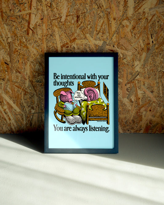 Intent wall art by Jake Foreman in a black frame