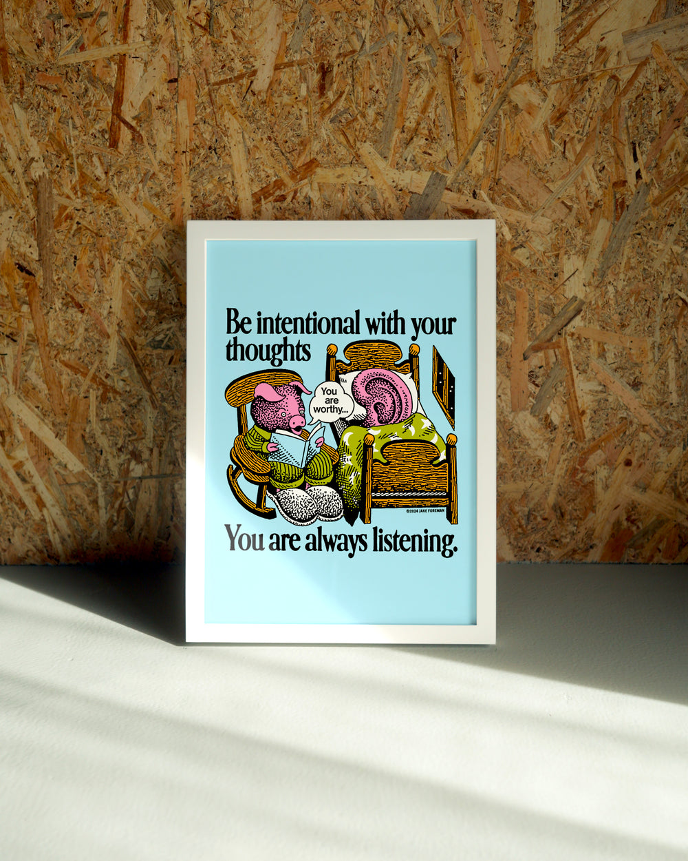 Intent wall art by Jake Foreman in a white frame