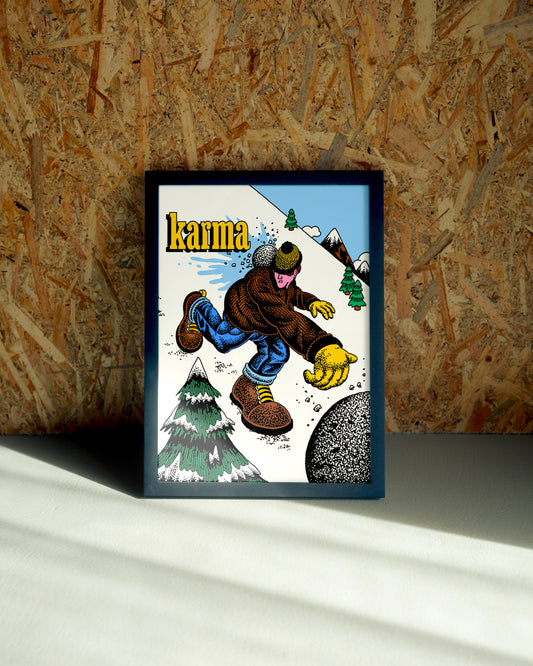 Karma wall art by Jake Foreman in a black frame