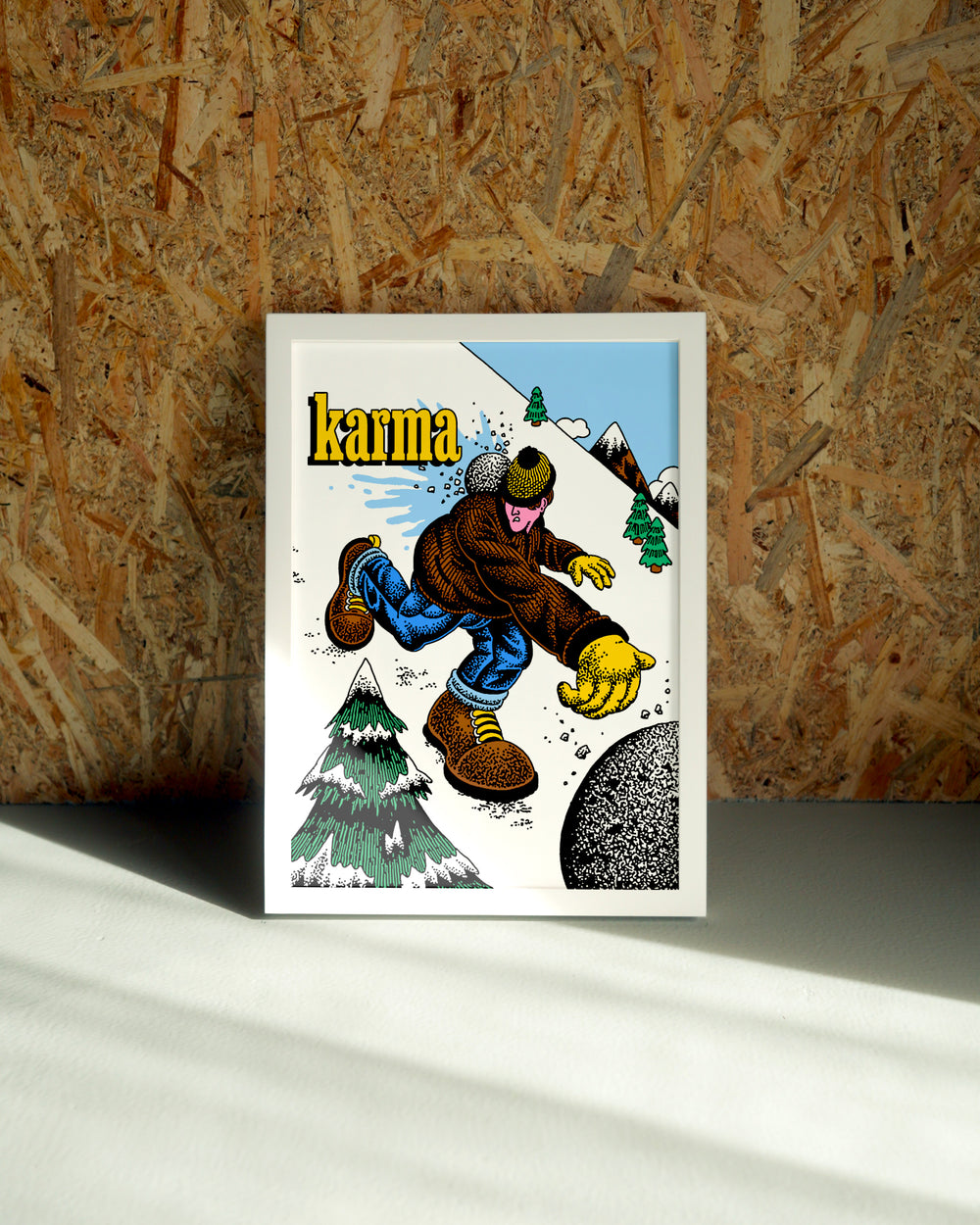 Karma wall art by Jake Foreman in a white frame