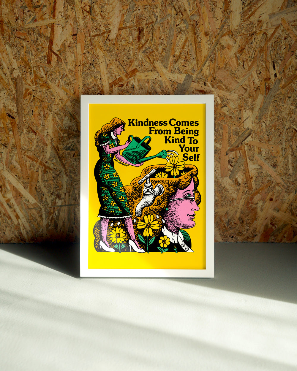 Kindness wall art by Jake Foreman in a white frame