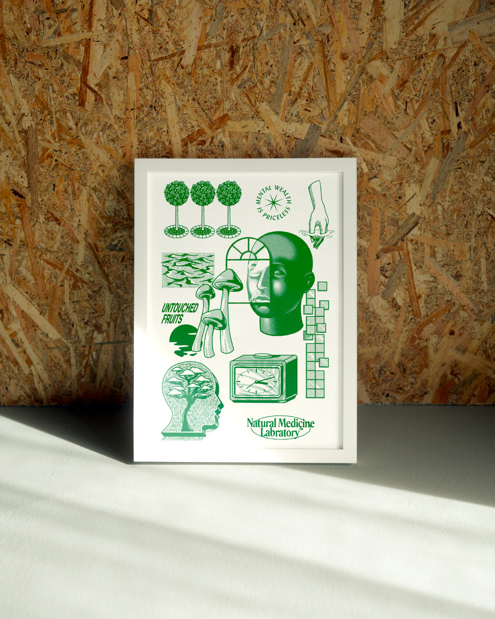Mental Wealth wall art by Jake Foreman in a white frame