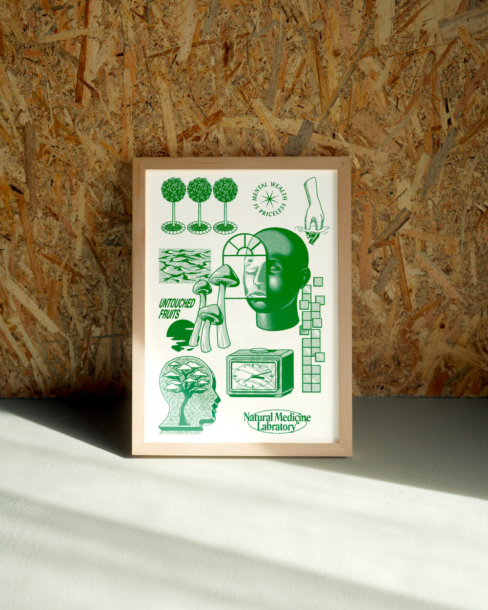 Mental Wealth wall art by Jake Foreman in a natural wood frame