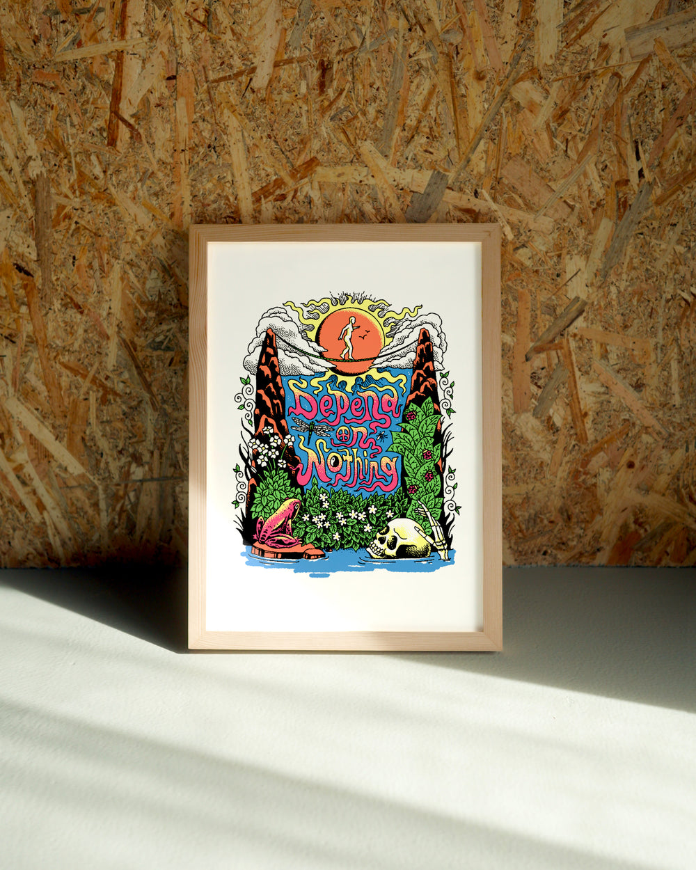 Nothing wall art by Jake Foreman in a natural wood frame