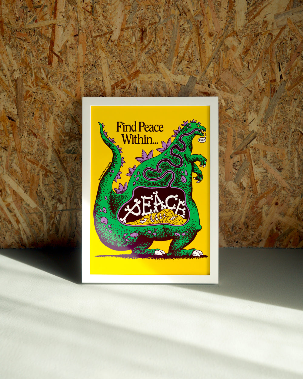 Peace wall art by Jake Foreman in a white frame