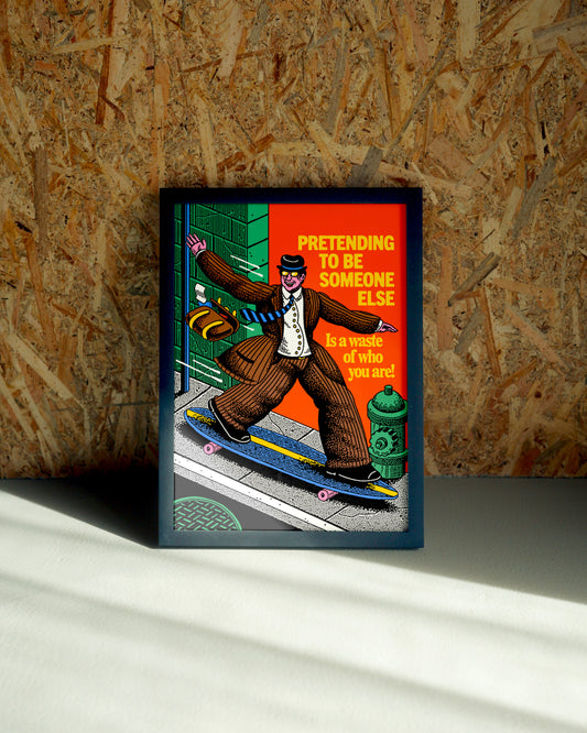 Pretending wall art by Jake Foreman in a black frame