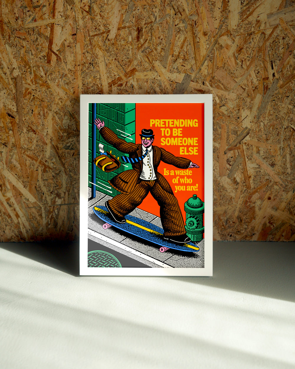 Pretending wall art by Jake Foreman in a white frame