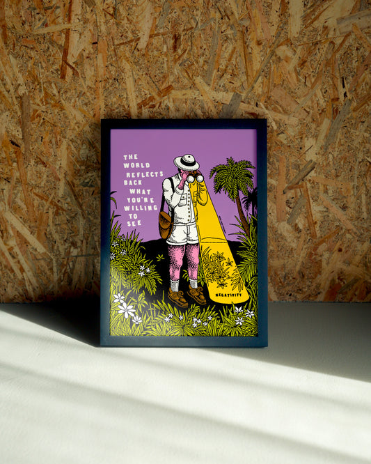 Reflects wall art by Jake Foreman in a black frame