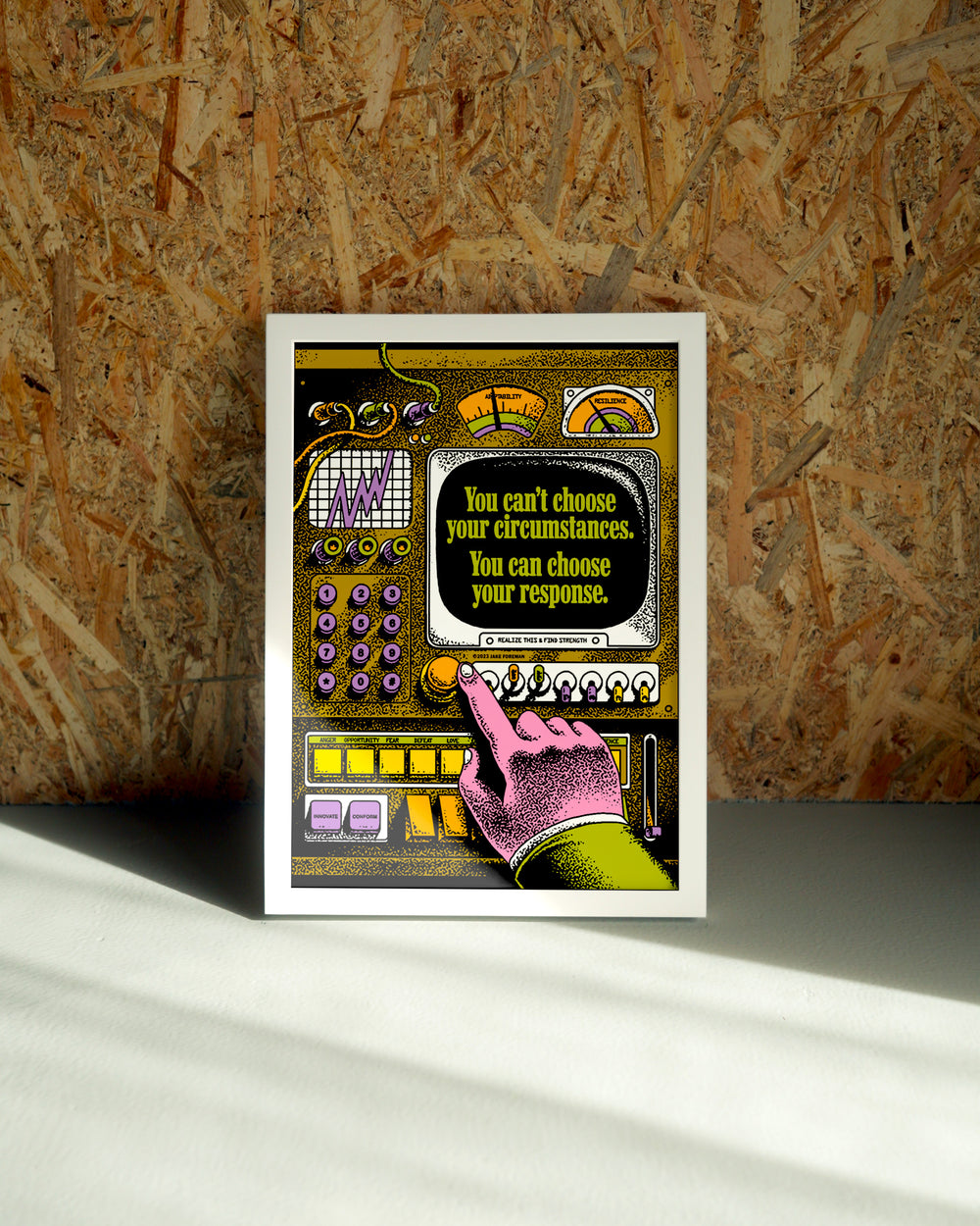 Response wall art by Jake Foreman in a white frame