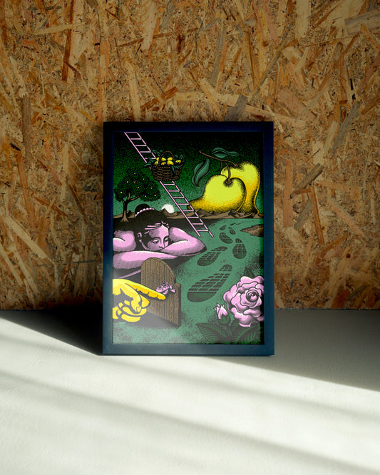 Road wall art by Jake Foreman in a black frame