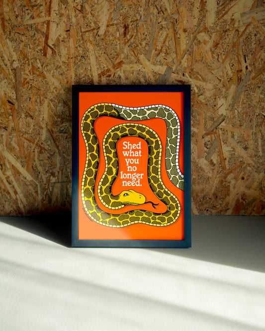 Shed wall art by Jake Foreman in a black frame
