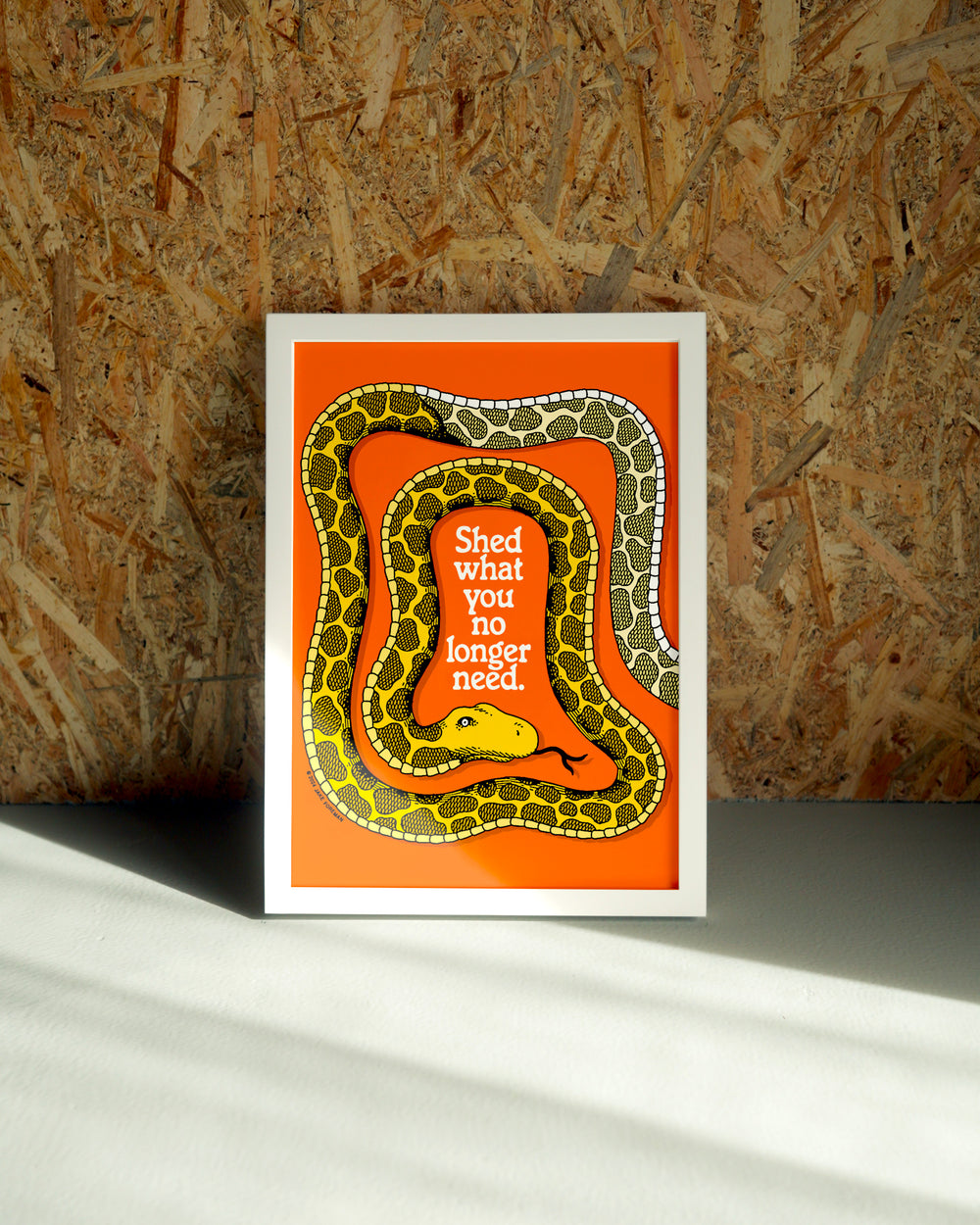 Shed wall art by Jake Foreman in a white frame