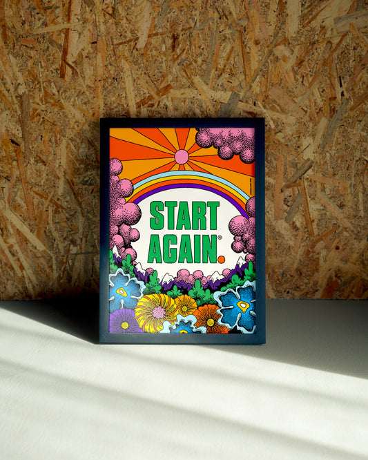 Start Again wall art by Jake Foreman in a black frame