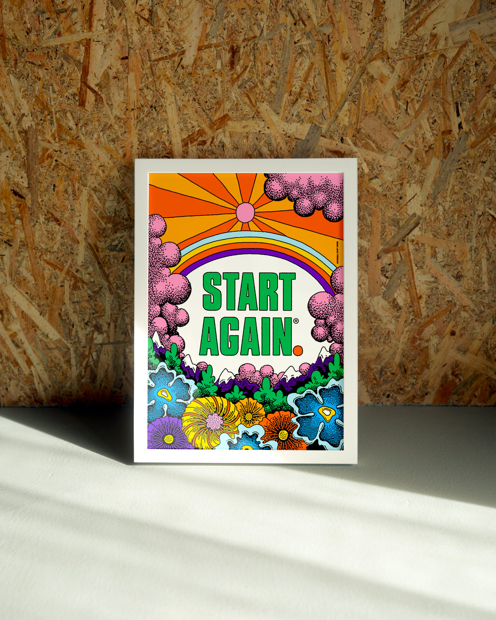 Start Again wall art by Jake Foreman in a white frame