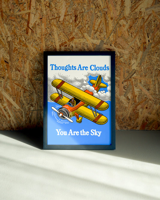 Thoughts wall art by Jake Foreman in a black frame