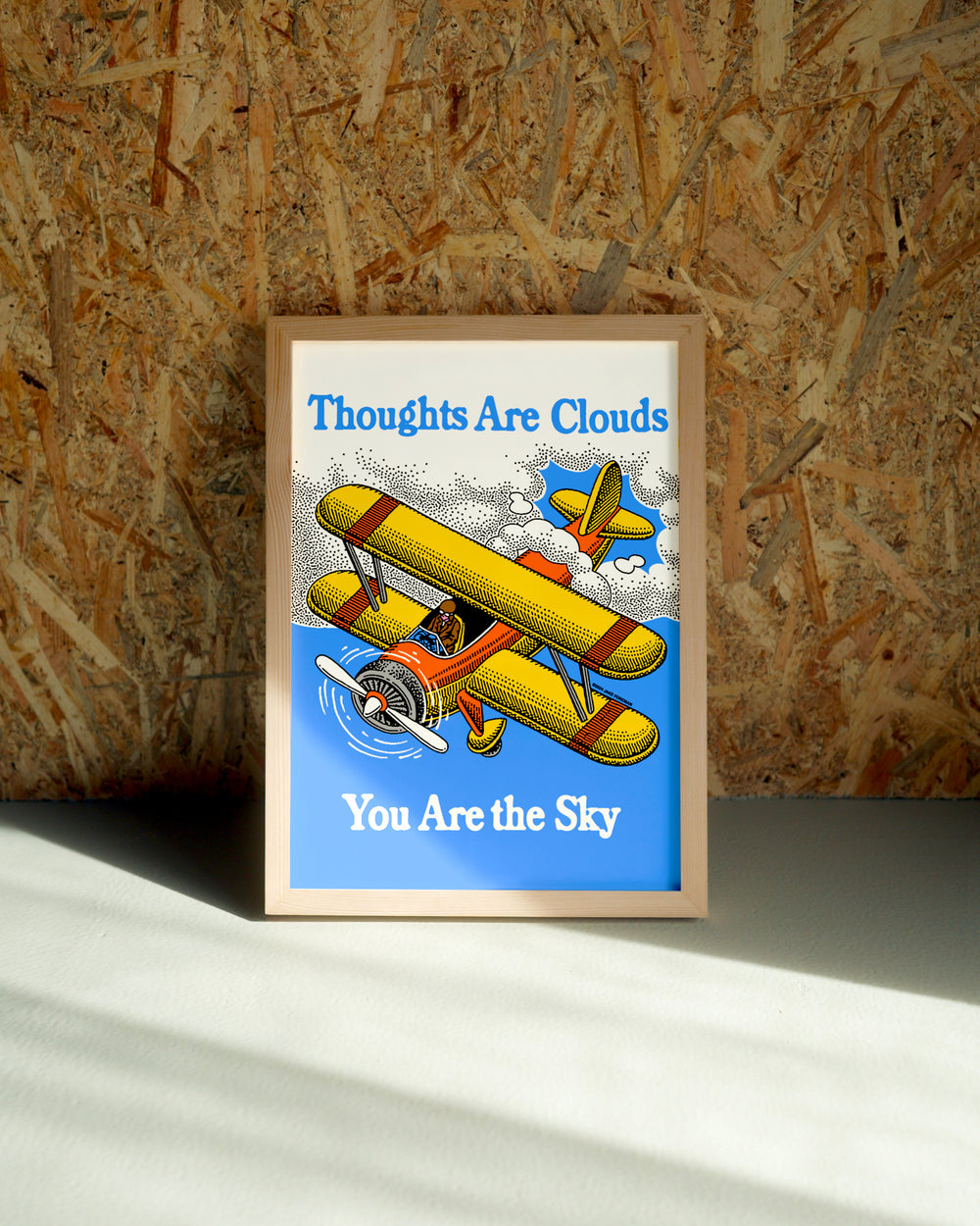 Thoughts wall art by Jake Foreman in a natural wood frame