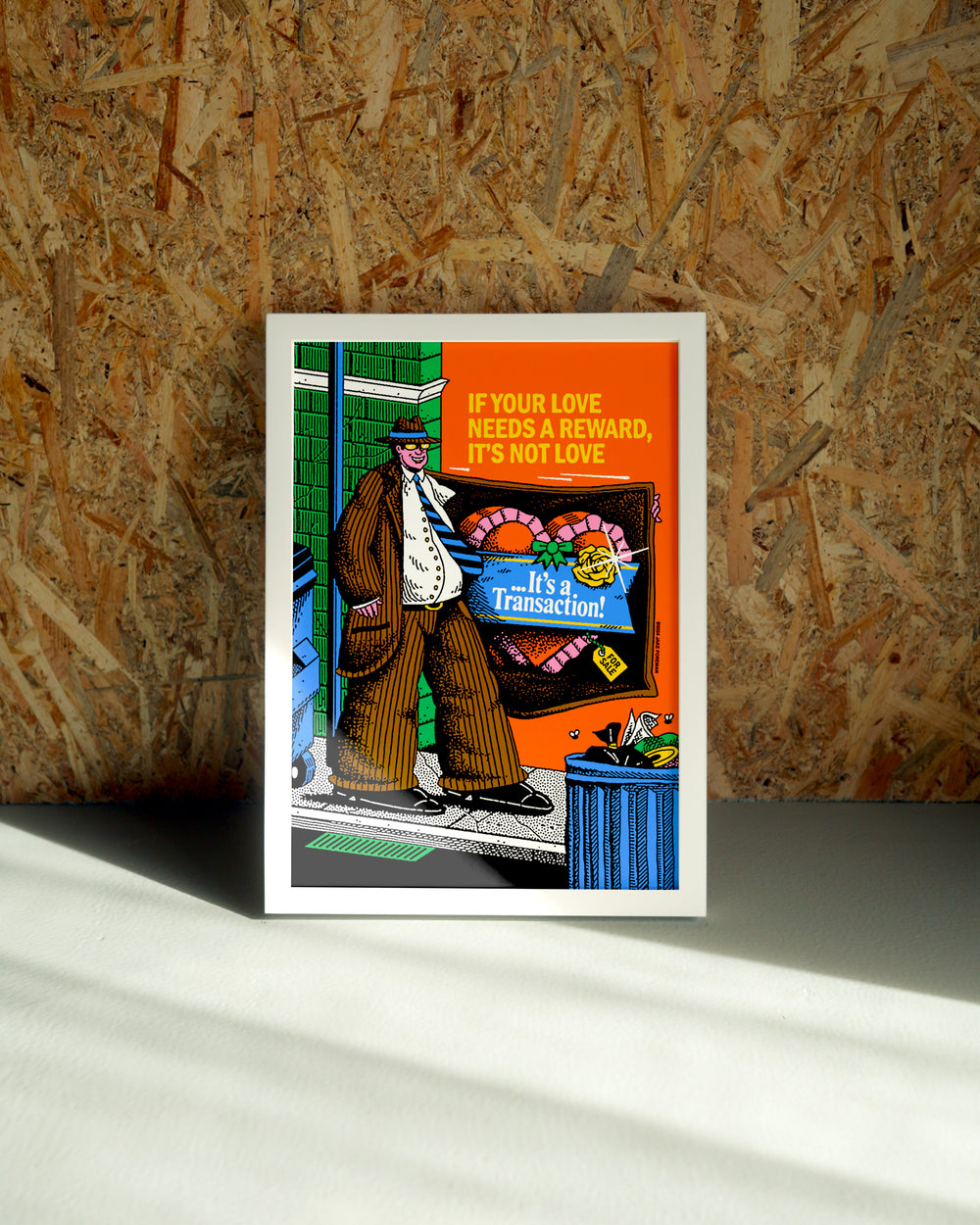 Transaction wall art by Jake Foreman in a white frame