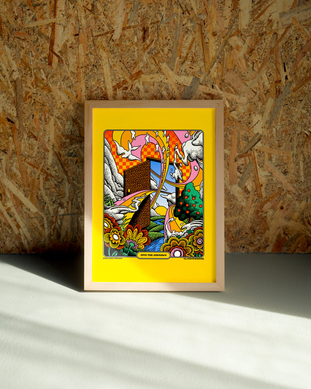 Unknown wall art by Jake Foreman in a natural wood frame