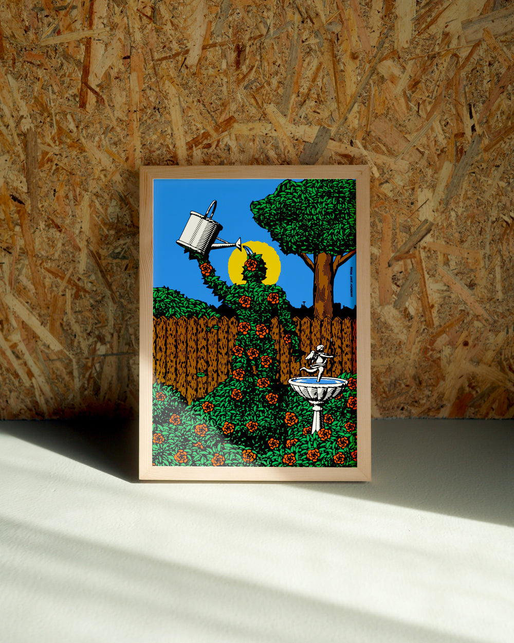 Water Yourself wall art by Jake Foreman in a natural wood frame