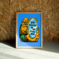 World wall art by Jake Foreman in a natural wood frame
