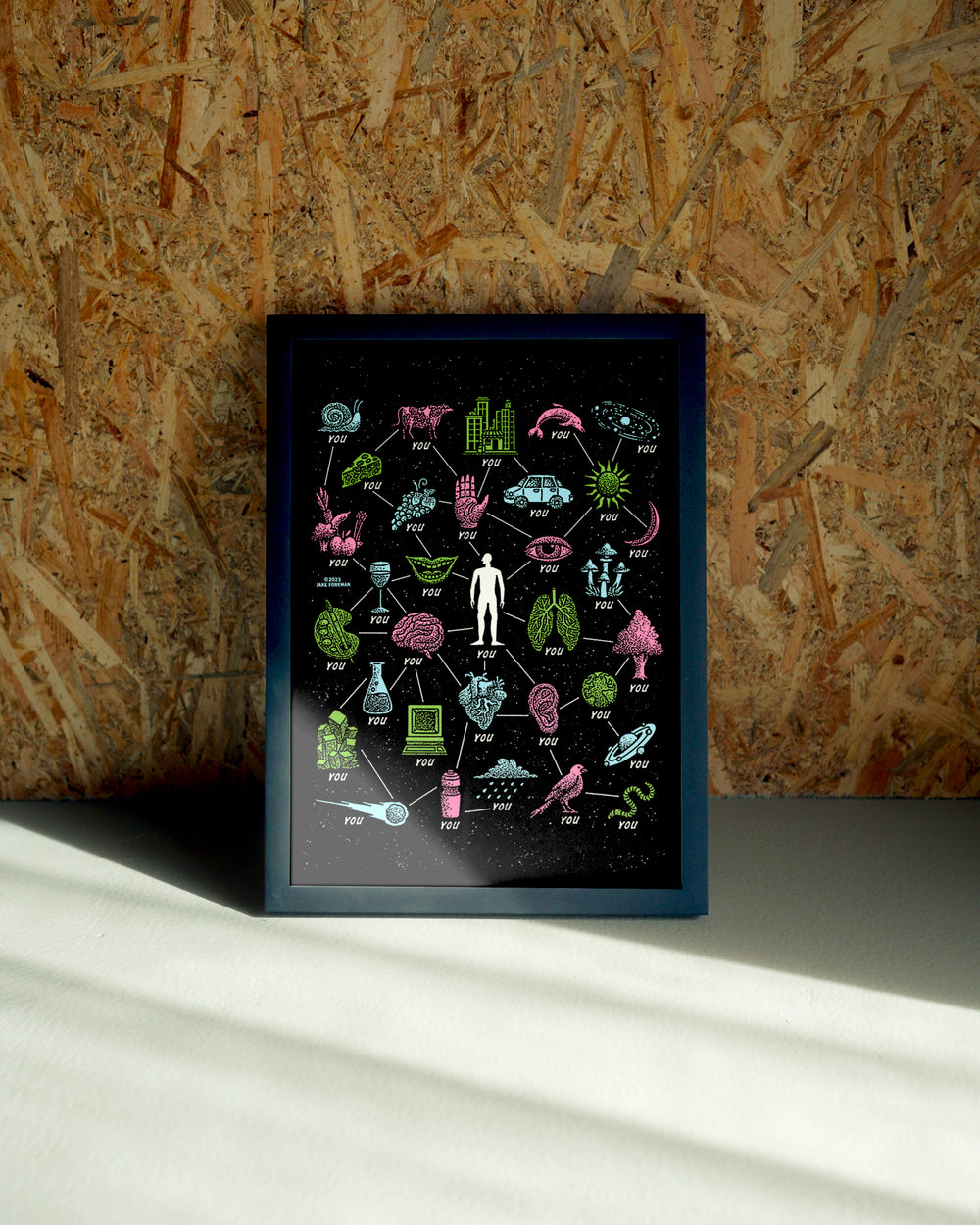 You wall art by Jake Foreman in a black frame