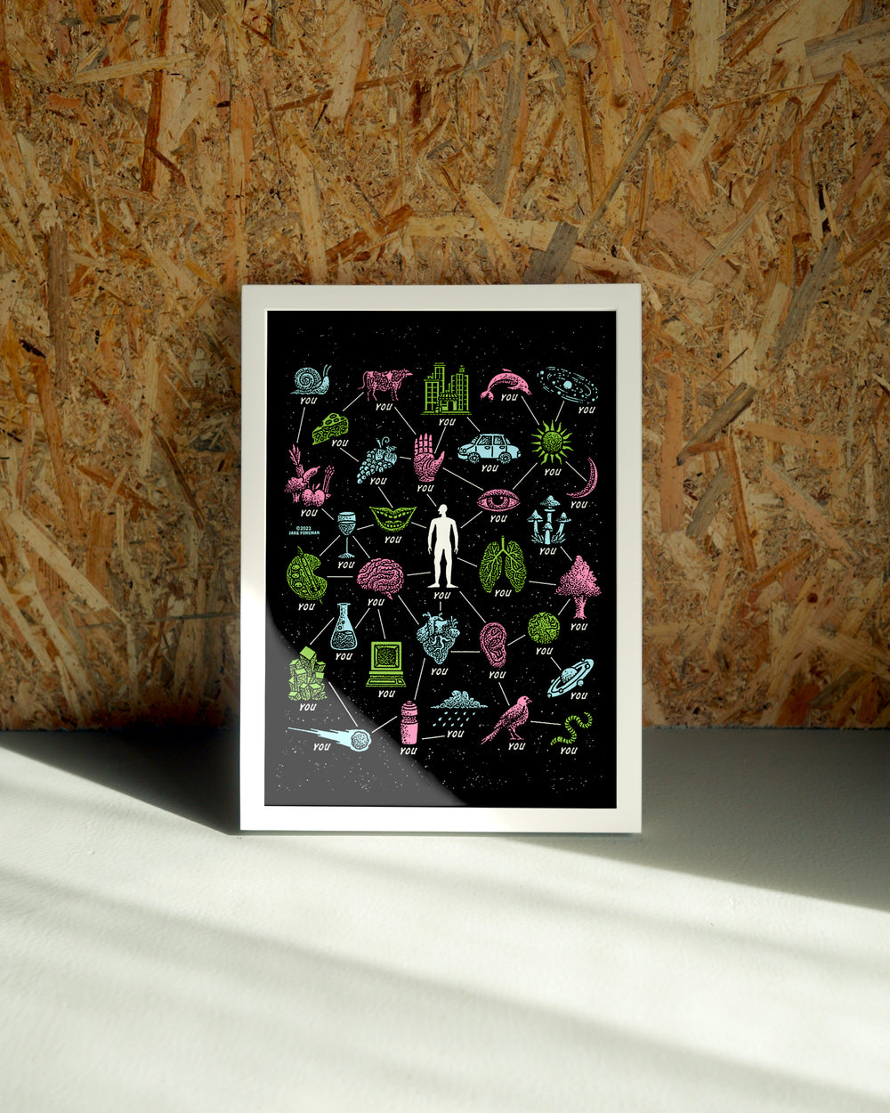 You wall art by Jake Foreman in a white frame